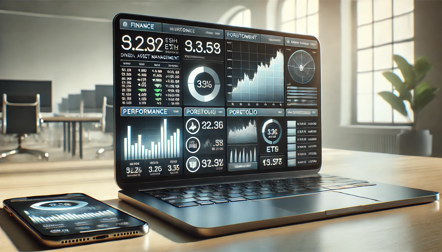 Finanz-Dashboard auf Laptop und Smartphone f&uuml;r digitale Verm&ouml;gensverwaltung